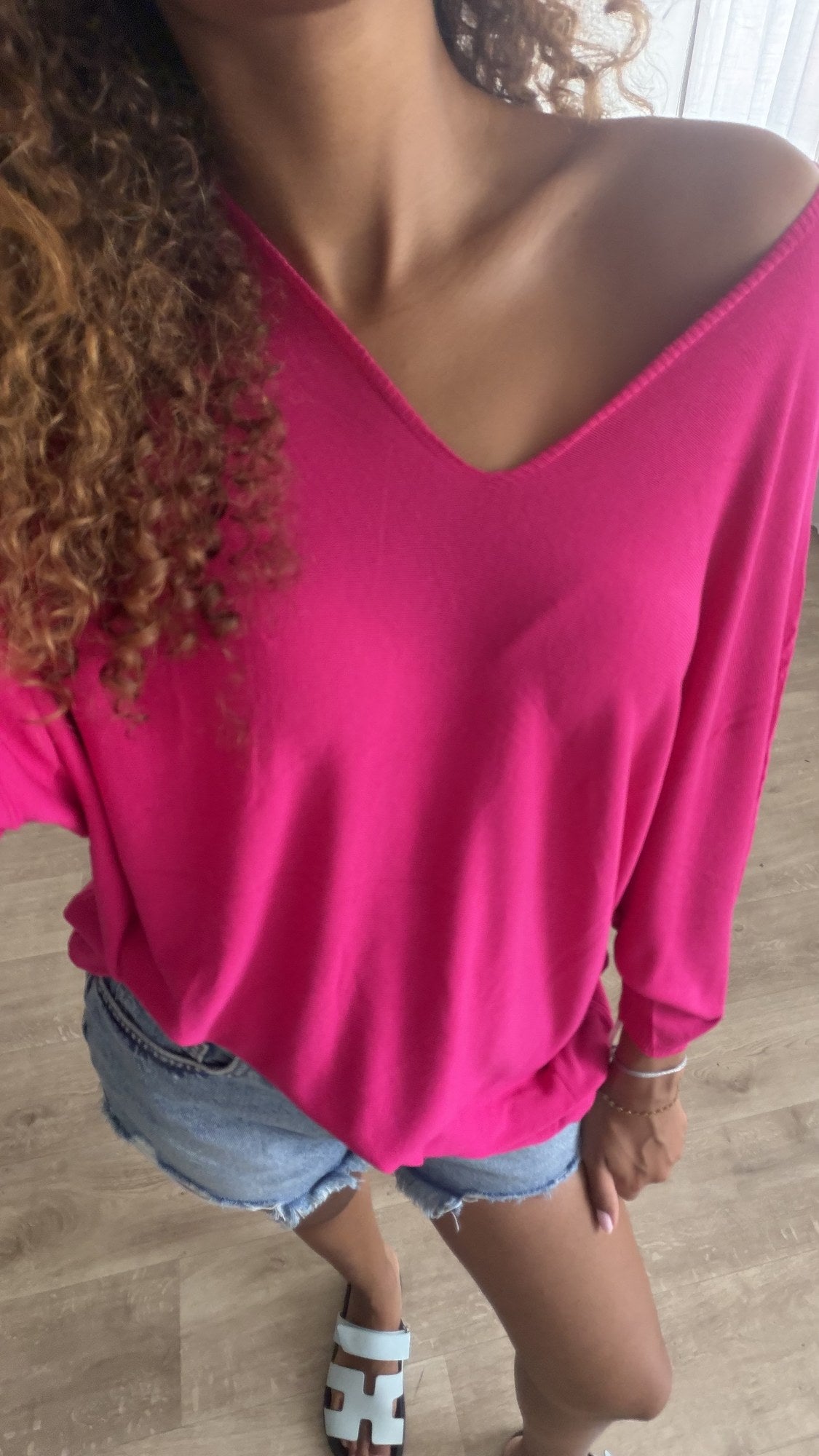Top fluide oversize Rose fuchsia - détail