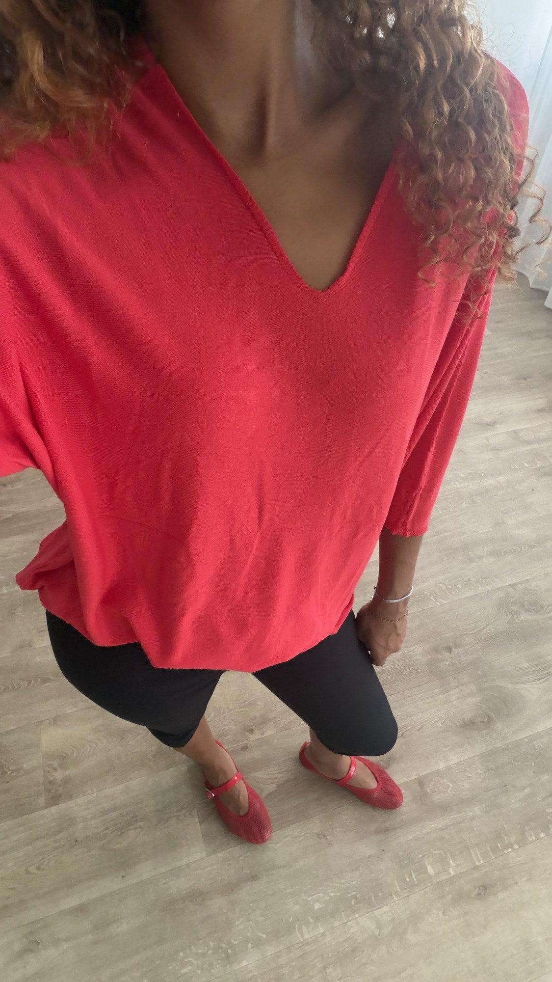 Top fluide oversize Rouge - détail